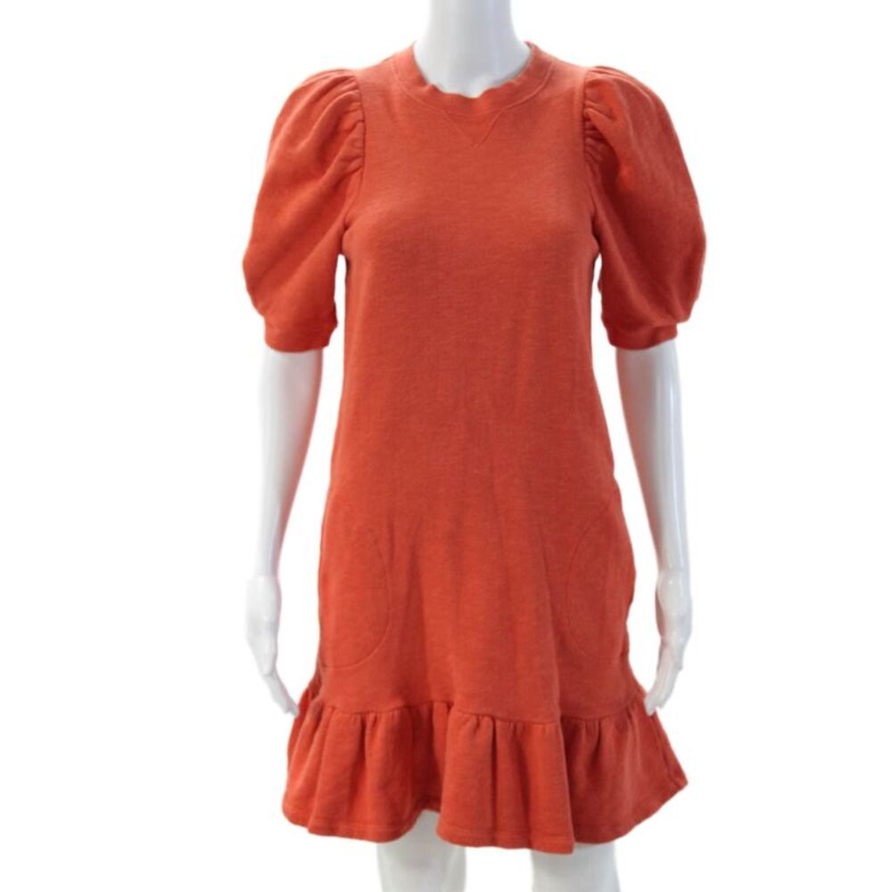 Ulla Johnson Womens Sweater Dress Orange Cotton Crew Neck Short Sleeve Size PP